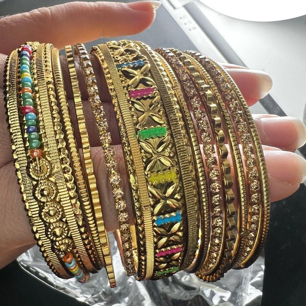 Indian Pakistani Gold and Multicolor Bangle Set